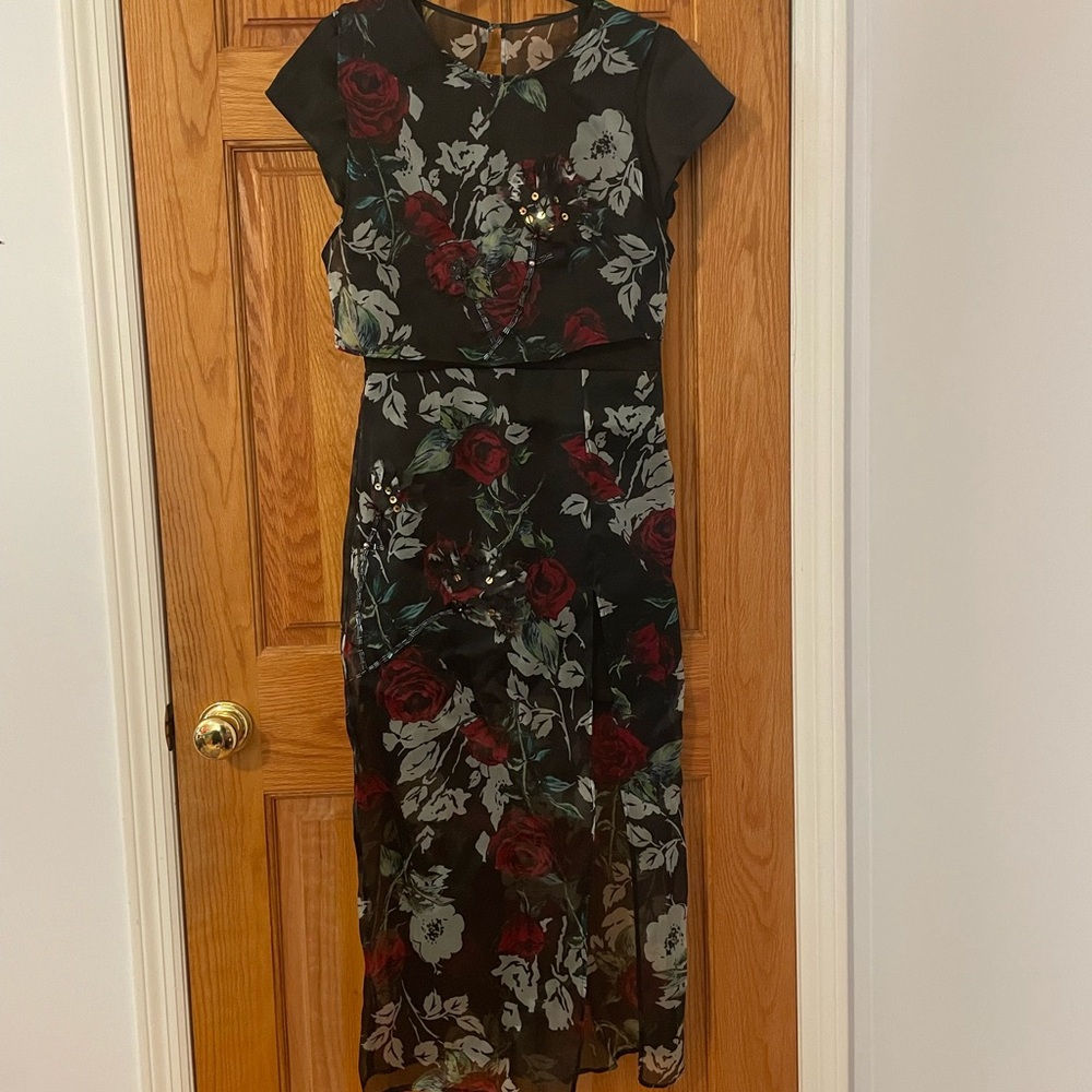 Rose Flutter Sleeve Open Back Midi Dress